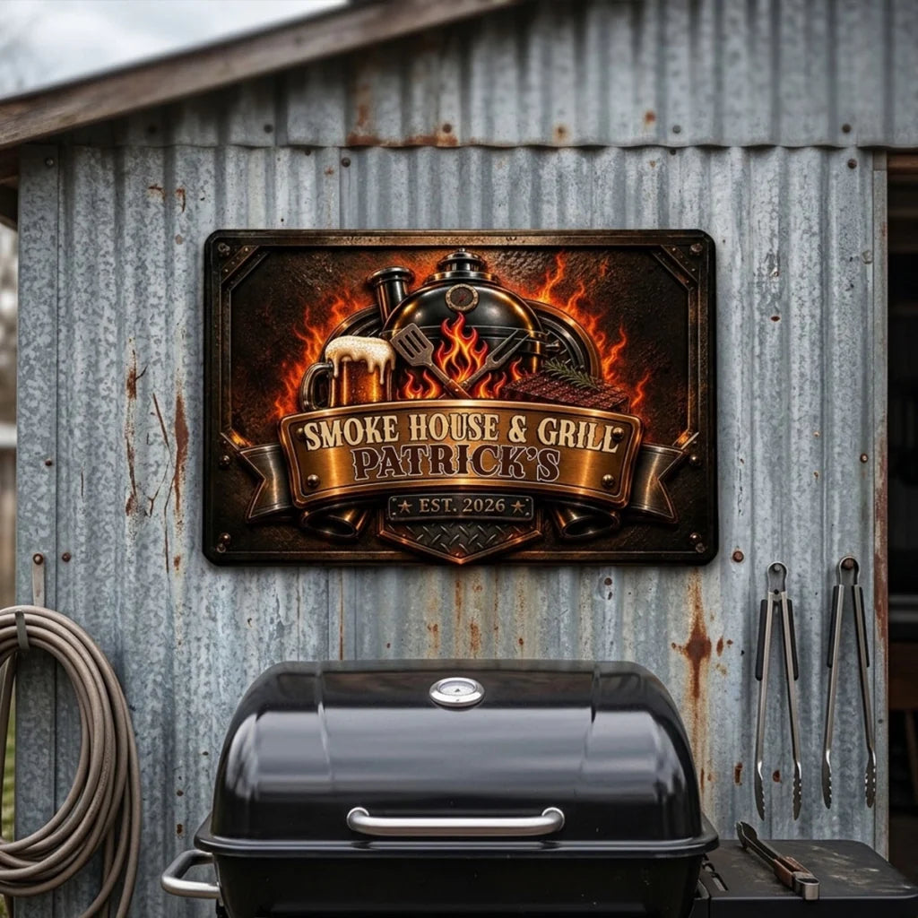 Rectangular Iron Sign, Personalized Rustic Grill Keepsake, Creative Gift for Husband and Grill Lovers