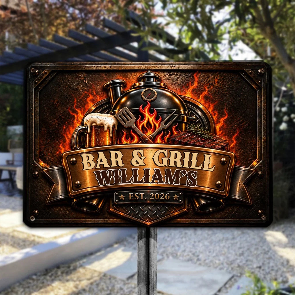 Rectangular Iron Sign, Personalized Rustic Grill Keepsake, Creative Gift for Husband and Grill Lovers