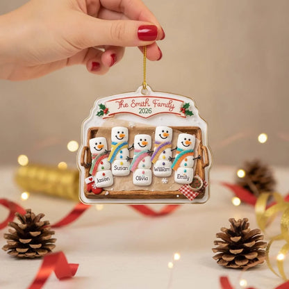 Joy Feels Like Family Personalized Acrylic Ornament, Cheerful Snowman Scene, Creative Gift for Parents
