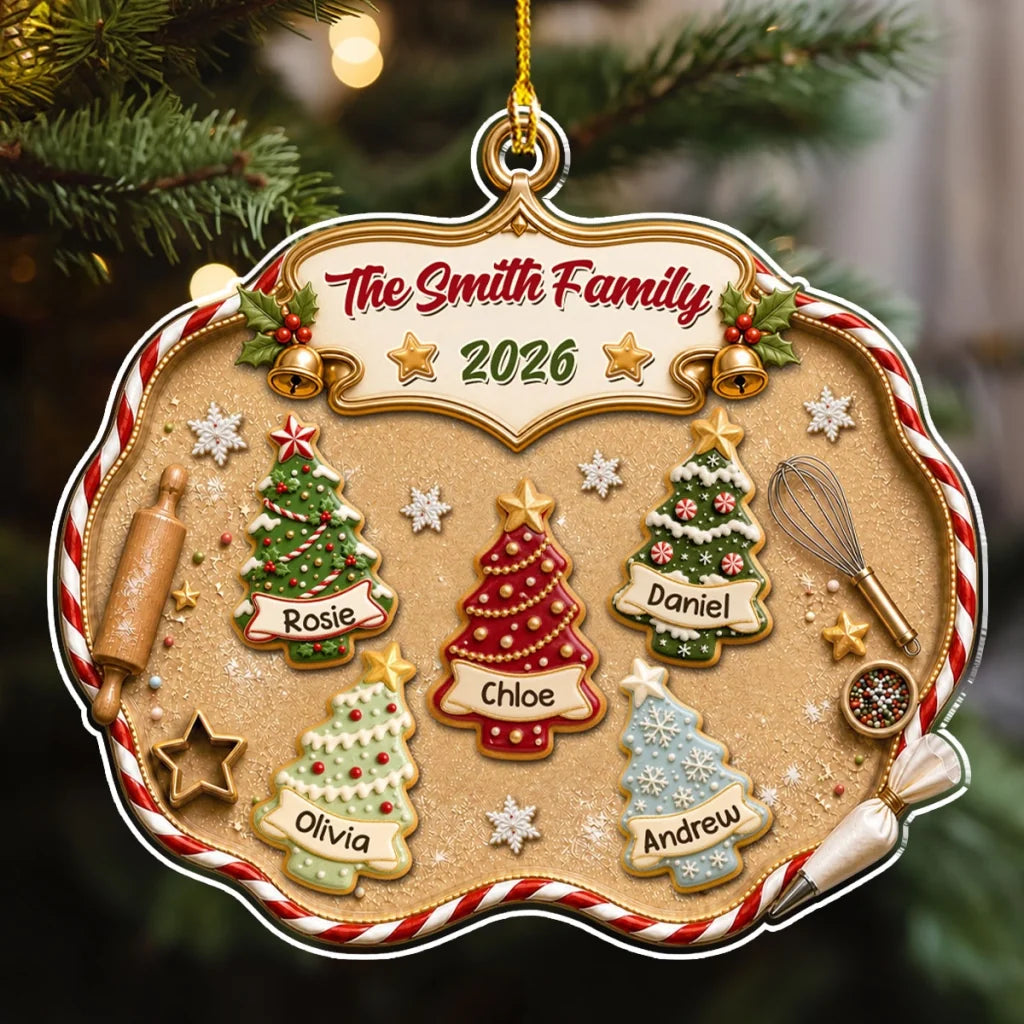 Personalized Acrylic Ornament, Family Christmas Tree Cookie Design, Unique Gift for Family