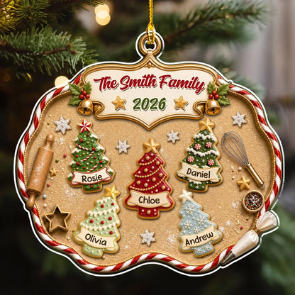 Personalized Acrylic Ornament, Family Christmas Tree Cookie Design, Unique Gift for Family