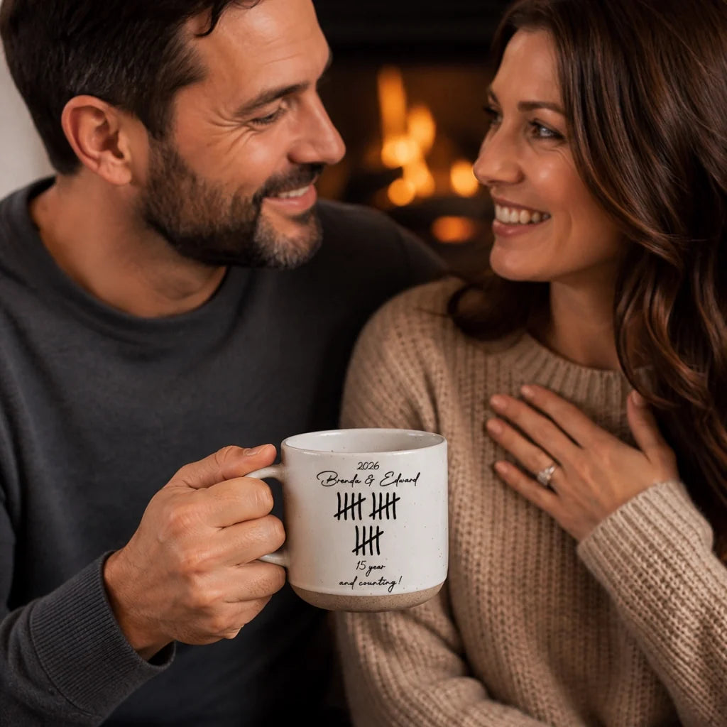 Personalized Pottery Mug, Minimalist Tally Design, Unique Creative Anniversary Gift for Couples