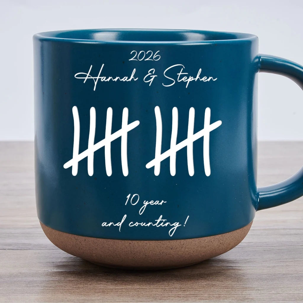 Personalized Pottery Mug, Minimalist Tally Design, Unique Creative Anniversary Gift for Couples