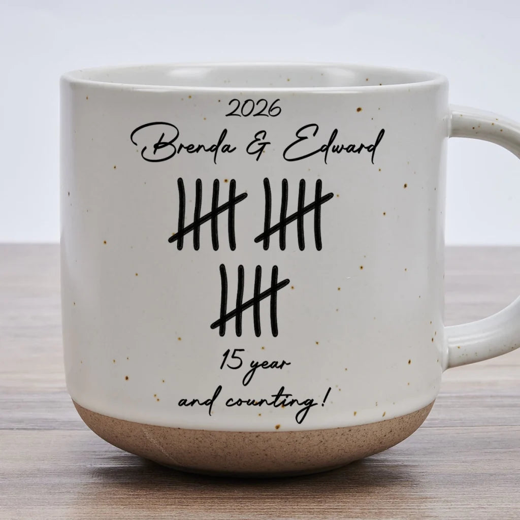 Personalized Pottery Mug, Minimalist Tally Design, Unique Creative Anniversary Gift for Couples