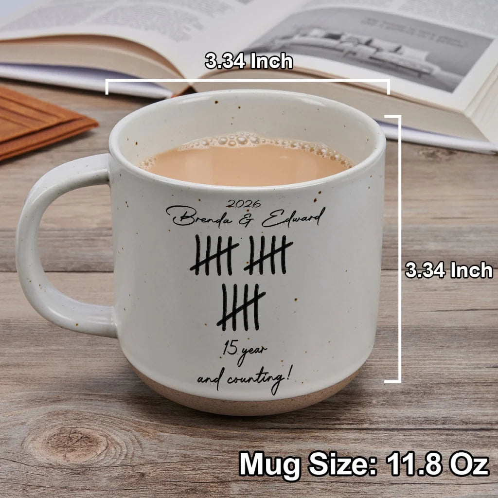 Personalized Pottery Mug, Minimalist Tally Design, Unique Creative Anniversary Gift for Couples