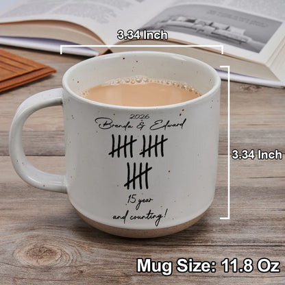 Personalized Pottery Mug, Minimalist Tally Design, Unique Creative Anniversary Gift for Couples