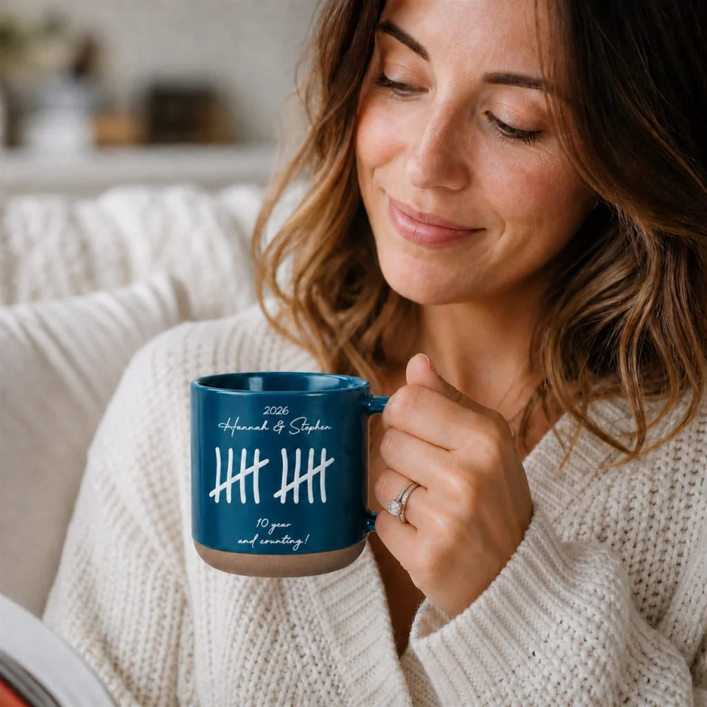 Personalized Pottery Mug, Minimalist Tally Design, Unique Creative Anniversary Gift for Couples