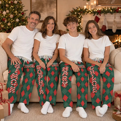 Personalized Sweatpants, Christmas Crew Candy Cane Argyle, Unique Gift for Relaxed Christmas at Home