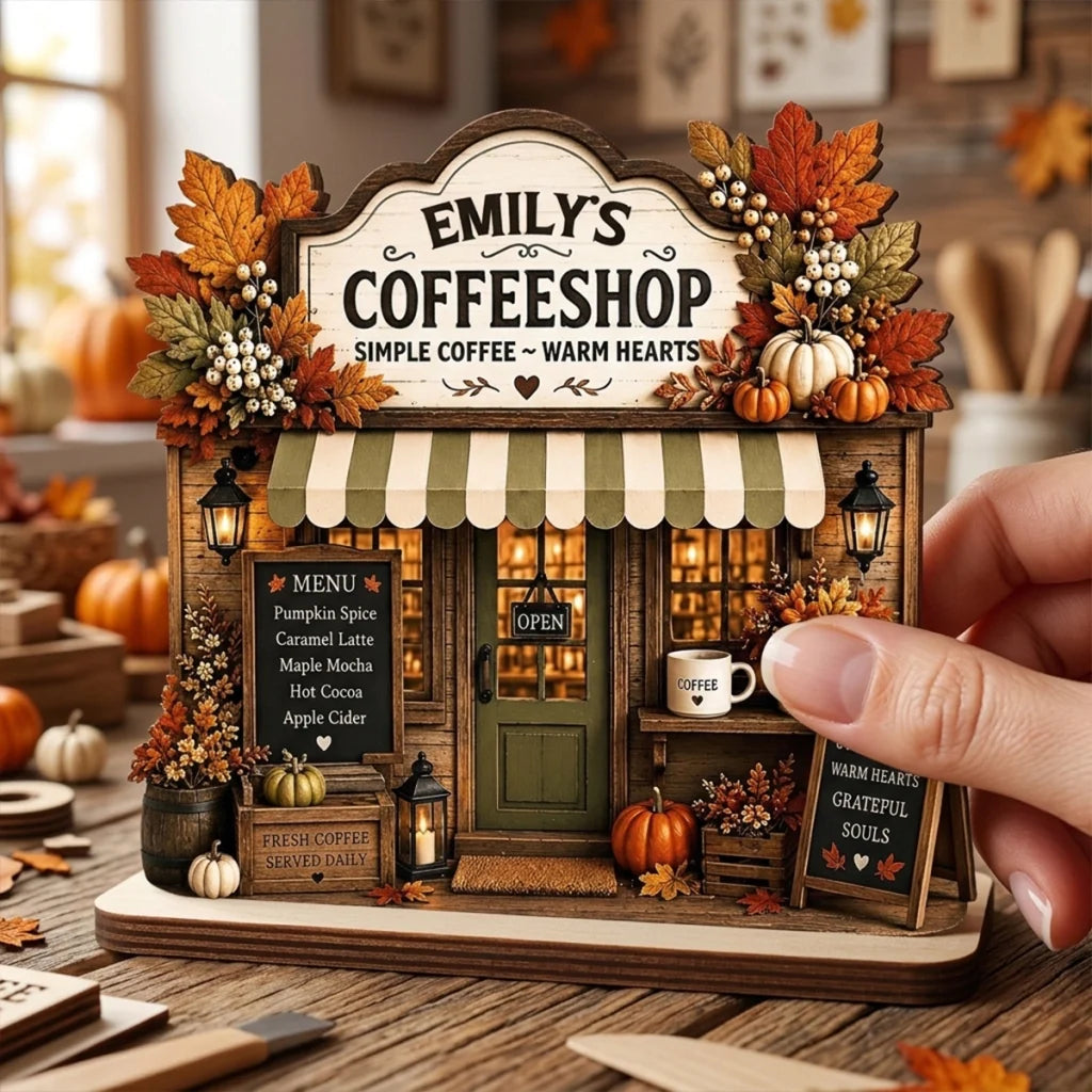2-Layer Wooden Plaque, Personalized Warm Hearts Coffee Shop Decor, Creative Gift for Family & Friends