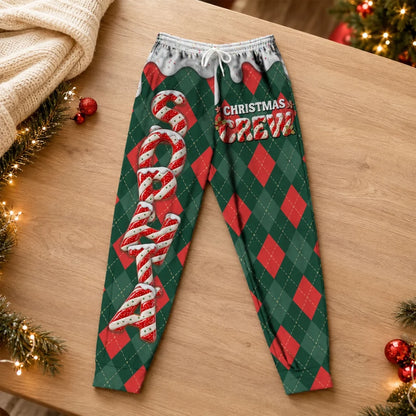 Personalized Sweatpants, Christmas Crew Candy Cane Argyle, Unique Gift for Relaxed Christmas at Home
