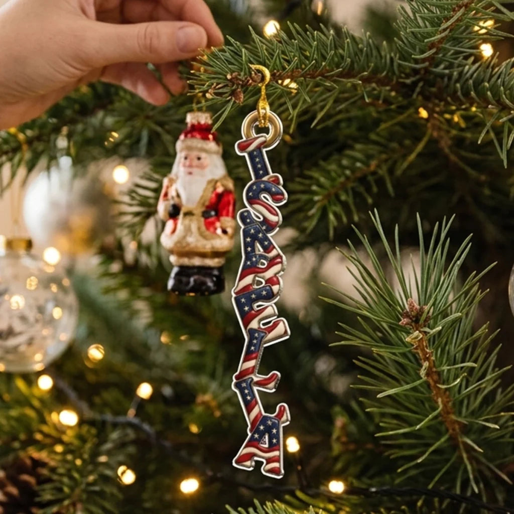 Custom American Flag Name Ornament, Personalized Acrylic Christmas Decoration, Unique Holiday Gift for Family