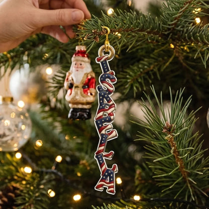 Custom American Flag Name Ornament, Personalized Acrylic Christmas Decoration, Unique Holiday Gift for Family