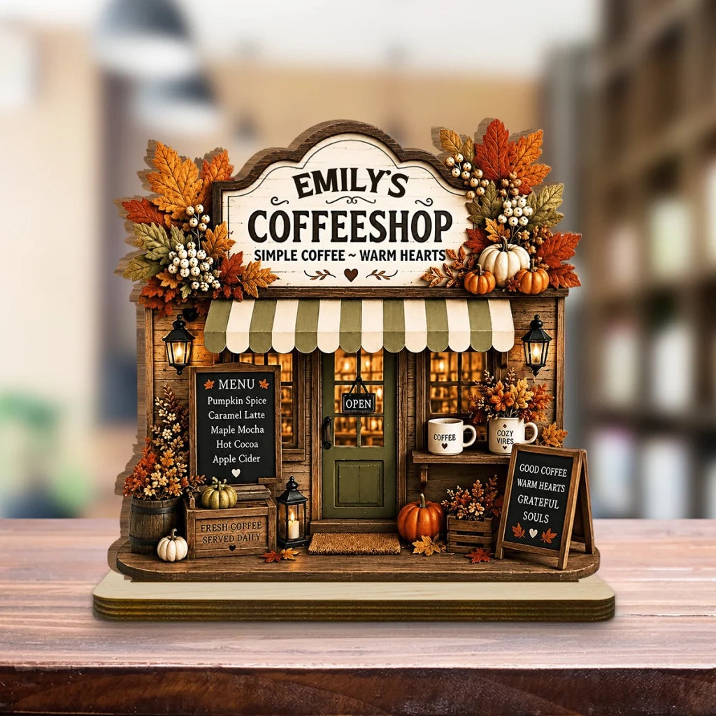 2-Layer Wooden Plaque, Personalized Warm Hearts Coffee Shop Decor, Creative Gift for Family & Friends