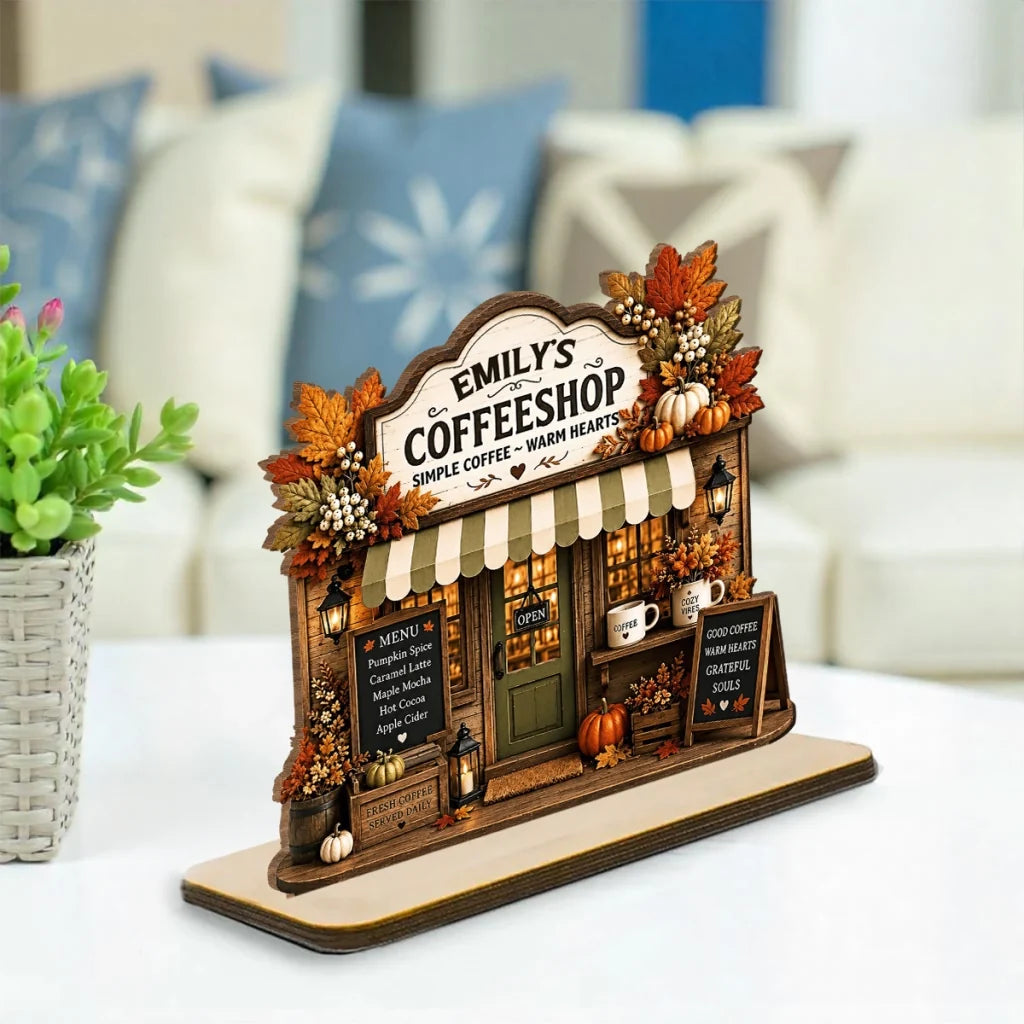 2-Layer Wooden Plaque, Personalized Warm Hearts Coffee Shop Decor, Creative Gift for Family & Friends