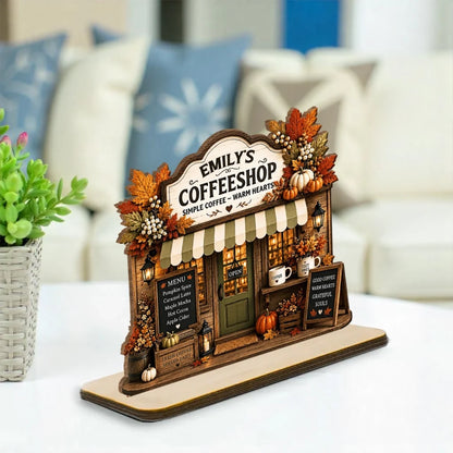 2-Layer Wooden Plaque, Personalized Warm Hearts Coffee Shop Decor, Creative Gift for Family & Friends