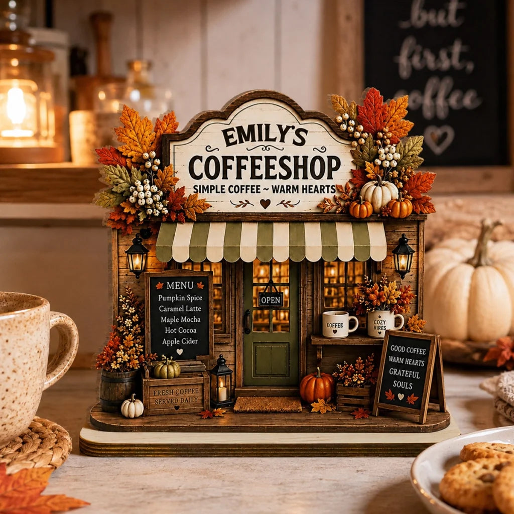 2-Layer Wooden Plaque, Personalized Warm Hearts Coffee Shop Decor, Creative Gift for Family & Friends