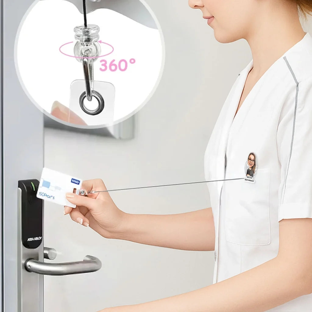 Personalized Acrylic Badge Reel with Smiling Office Character, Creative Gift for Coworkers