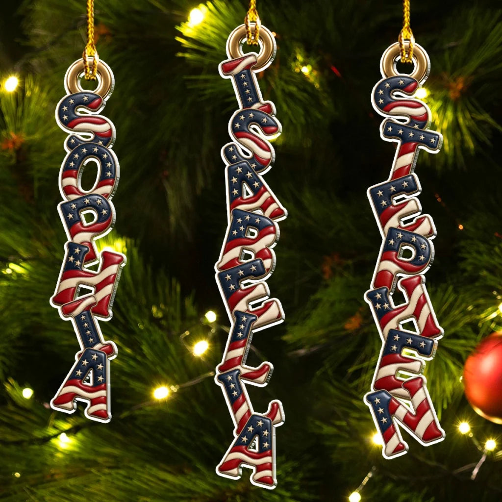 Custom American Flag Name Ornament, Personalized Acrylic Christmas Decoration, Unique Holiday Gift for Family
