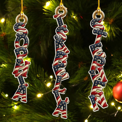 Custom American Flag Name Ornament, Personalized Acrylic Christmas Decoration, Unique Holiday Gift for Family