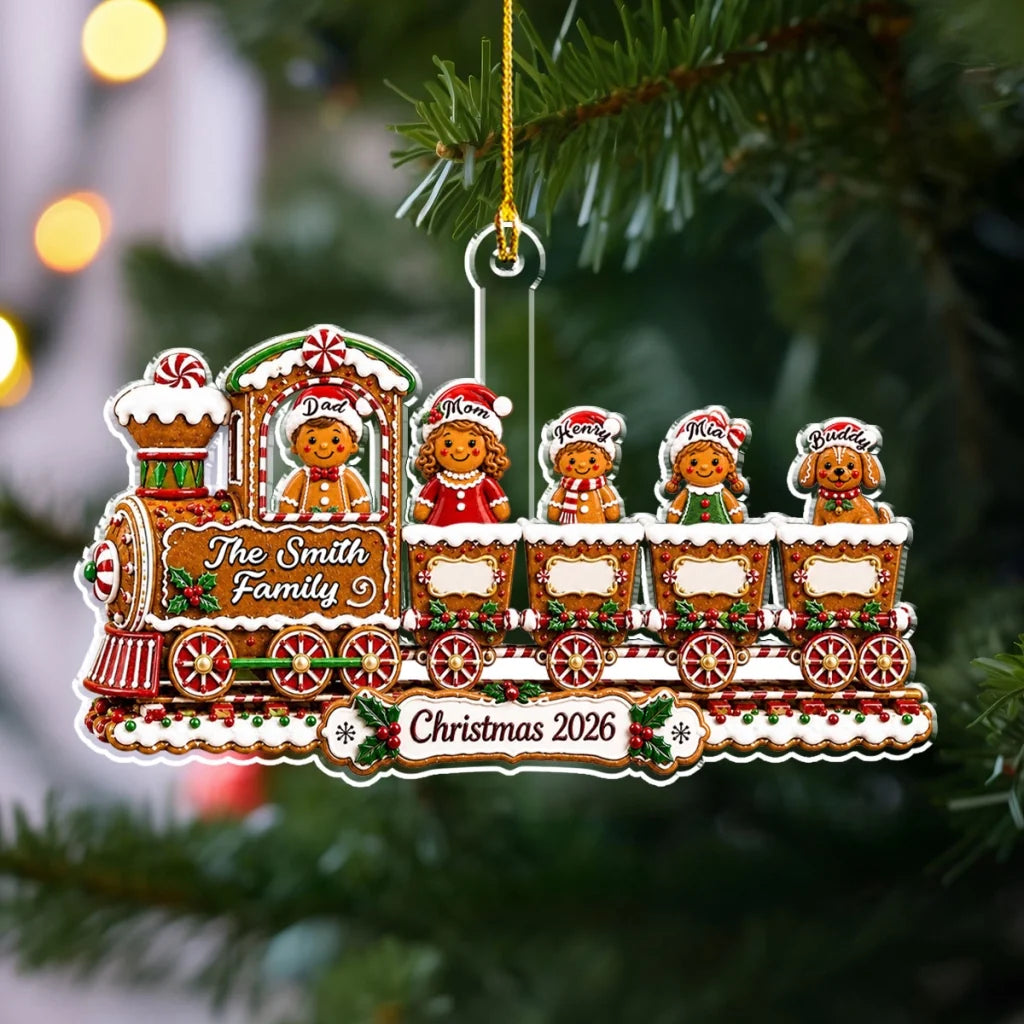 Personalized Together Is Home Acrylic Ornament, Festive Gingerbread Train, Creative Gift for Family and Dog Lovers