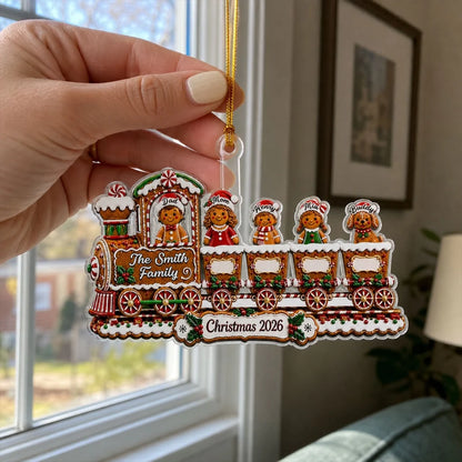 Personalized Together Is Home Acrylic Ornament, Festive Gingerbread Train, Creative Gift for Family and Dog Lovers