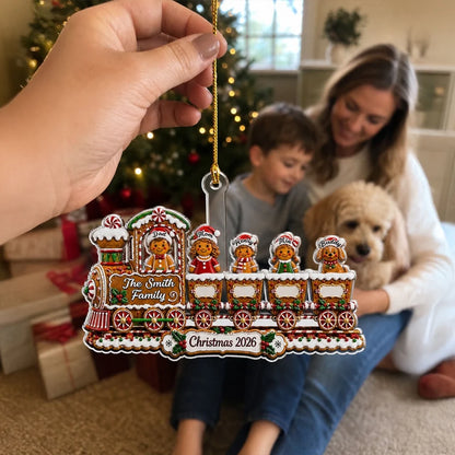 Personalized Together Is Home Acrylic Ornament, Festive Gingerbread Train, Creative Gift for Family and Dog Lovers