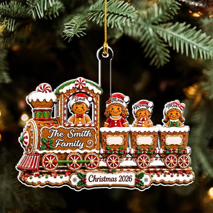 Personalized Together Is Home Acrylic Ornament, Festive Gingerbread Train, Creative Gift for Family and Dog Lovers