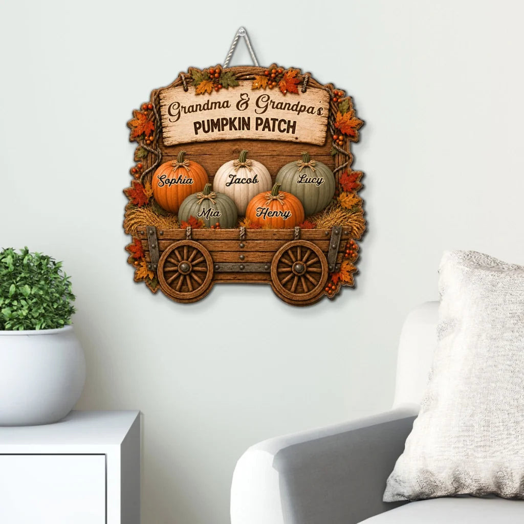 Grandma & Grandpa's Pumpkin Wagon Wooden Sign, Personalized Family Keepsake, Creative Gift for Grandparents