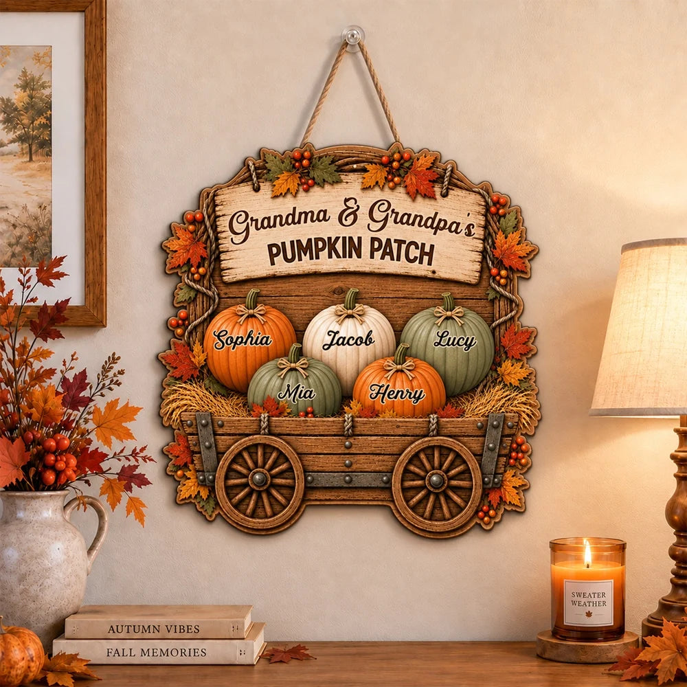 Grandma & Grandpa's Pumpkin Wagon Wooden Sign, Personalized Family Keepsake, Creative Gift for Grandparents