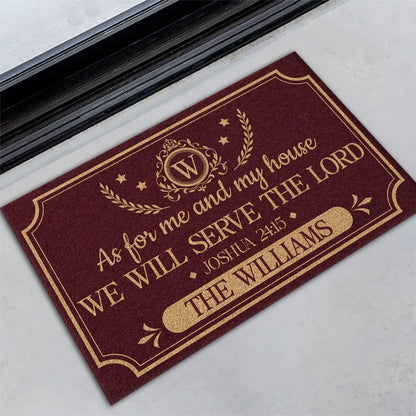 Personalized Standard Doormat, Burgundy and Gold Christian Crest, Unique Housewarming Gift for Family
