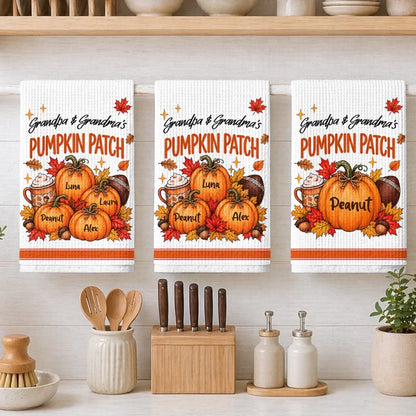 Personalized Kitchen Towel, Grandpa & Grandma's Pumpkin Patch, Unique Fall Gift for Grandparents