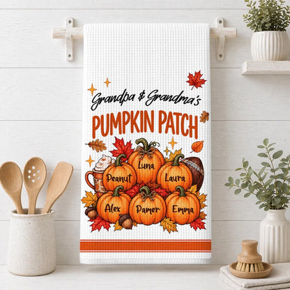 Personalized Kitchen Towel, Grandpa & Grandma's Pumpkin Patch, Unique Fall Gift for Grandparents