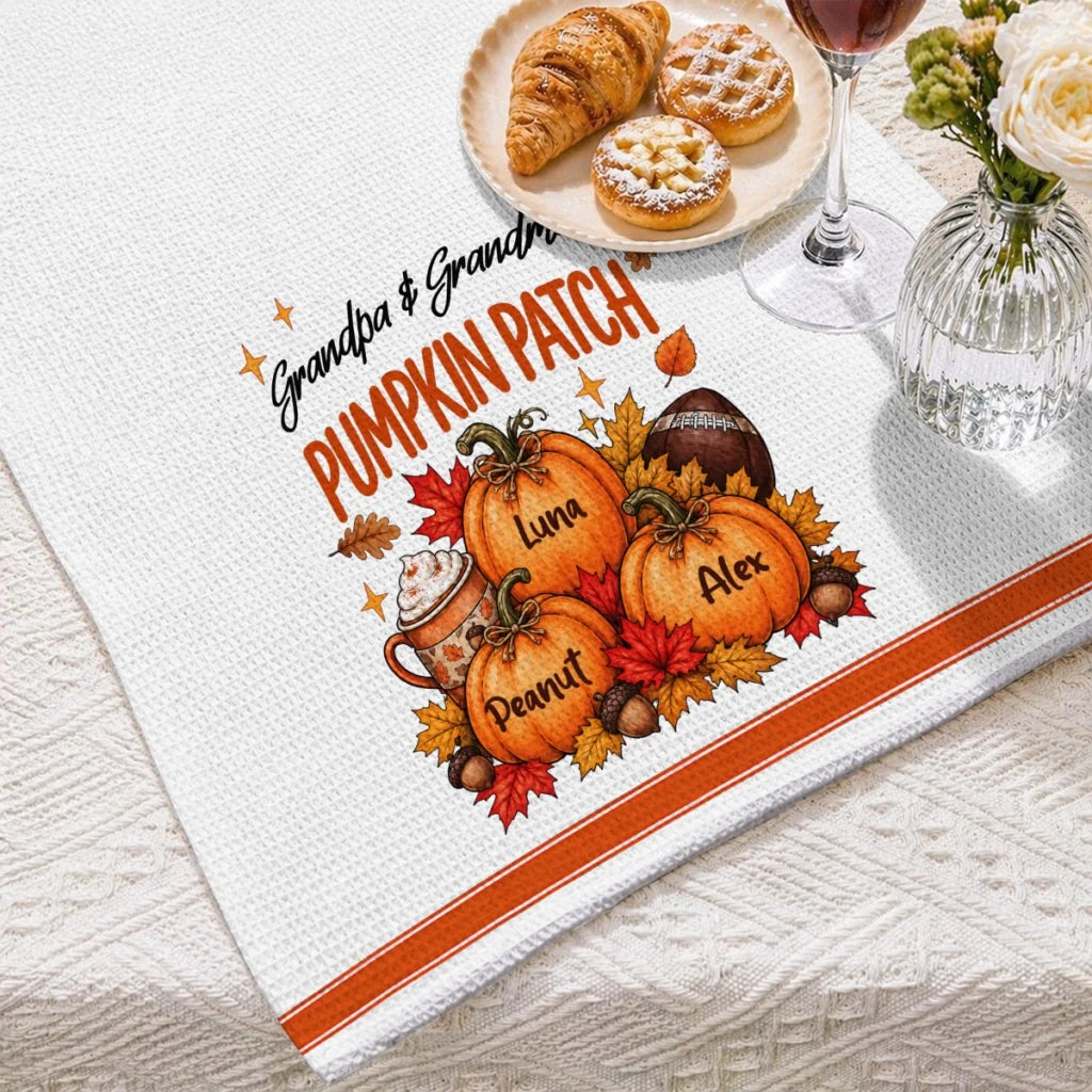 Personalized Kitchen Towel, Grandpa & Grandma's Pumpkin Patch, Unique Fall Gift for Grandparents