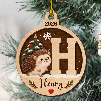 Personalized Wooden Ornament with Cute Winter Animals by a Snowy Tree, Creative Keepsake Gift for Family