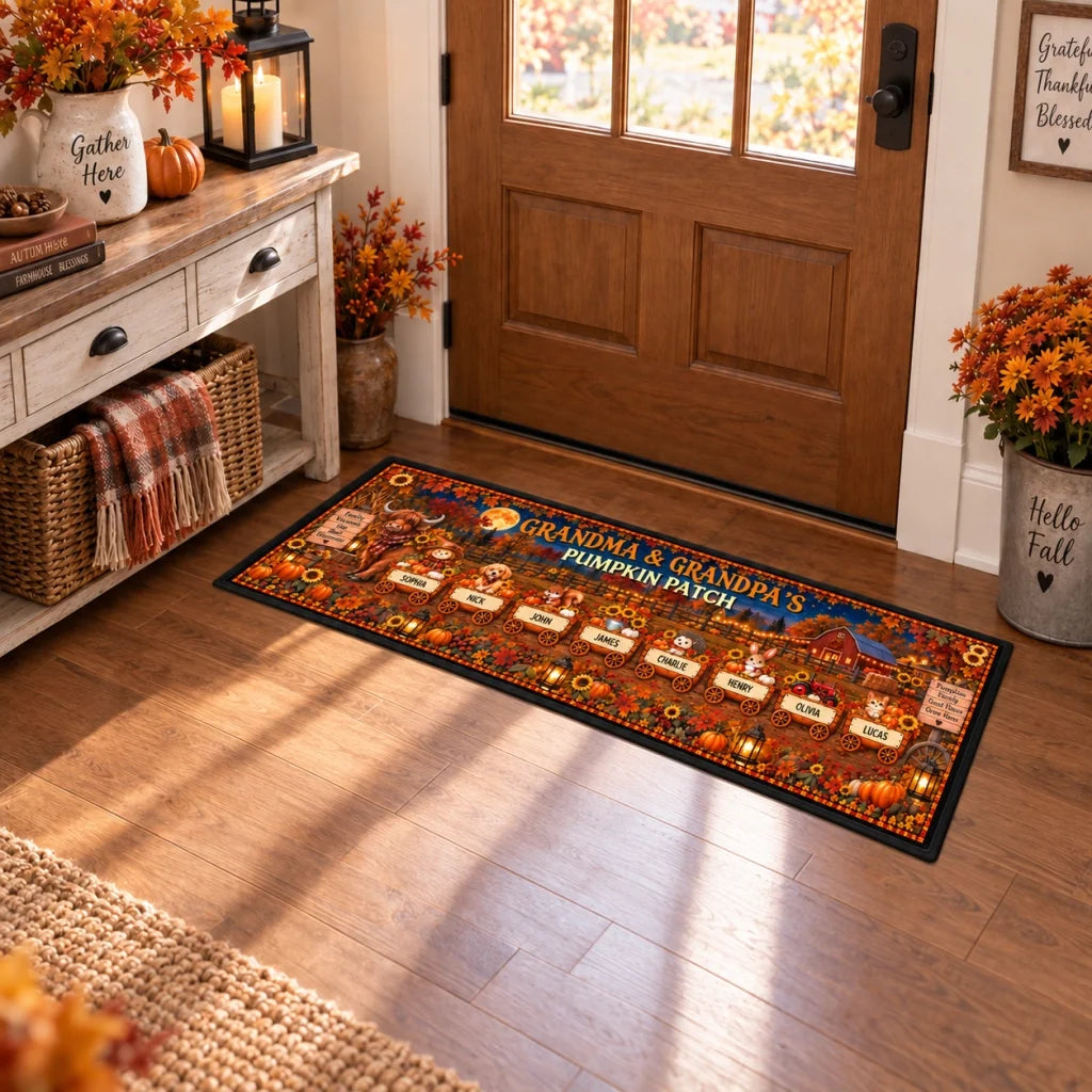 Grandma & Grandpa's Pumpkin Patch Premium Doormat, Personalized Autumn Keepsake, Creative Gift for Grandparents