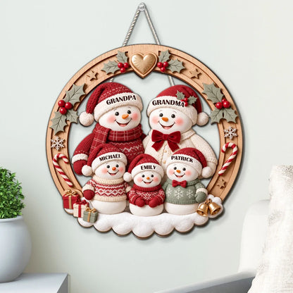 Personalized Snowman Family Wooden Sign, Festive Front Door Decor, Unique Christmas Gift for Grandparents