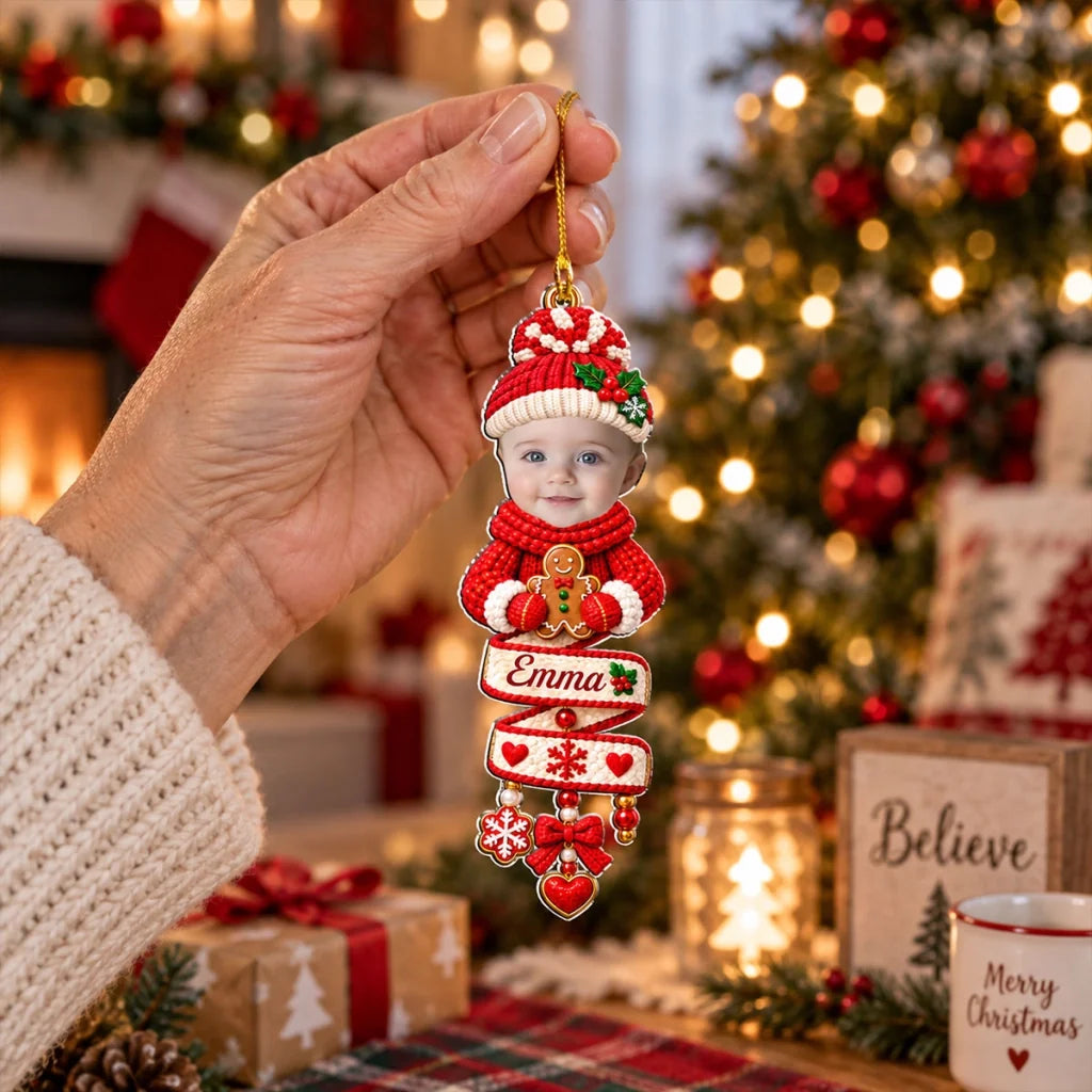 Personalized Acrylic Ornament, Knit Style Child Christmas Tree Decor, Unique Gift for Kids