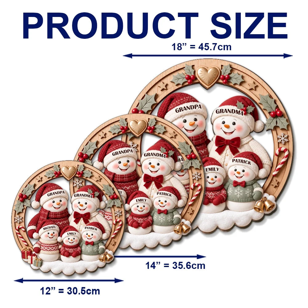 Personalized Snowman Family Wooden Sign, Festive Front Door Decor, Unique Christmas Gift for Grandparents