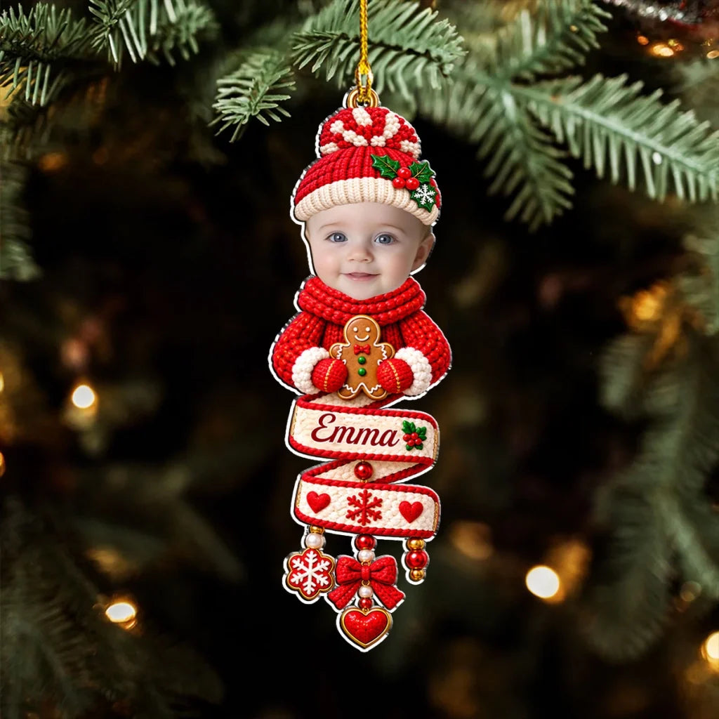 Personalized Acrylic Ornament, Knit Style Child Christmas Tree Decor, Unique Gift for Kids
