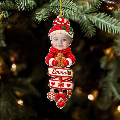 Personalized Acrylic Ornament, Knit Style Child Christmas Tree Decor, Unique Gift for Kids