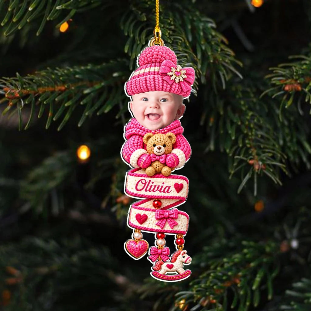 Personalized Acrylic Ornament, Knit Style Child Christmas Tree Decor, Unique Gift for Kids
