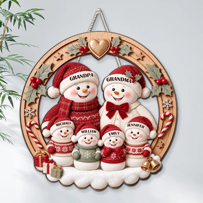 Personalized Snowman Family Wooden Sign, Festive Front Door Decor, Unique Christmas Gift for Grandparents