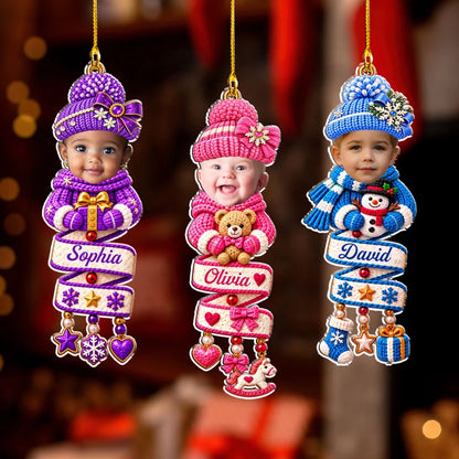 Personalized Acrylic Ornament, Knit Style Child Christmas Tree Decor, Unique Gift for Kids