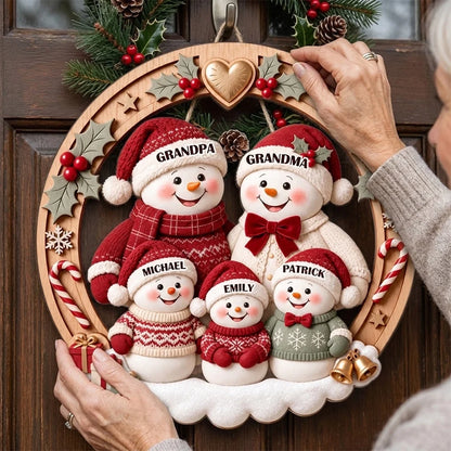Personalized Snowman Family Wooden Sign, Festive Front Door Decor, Unique Christmas Gift for Grandparents