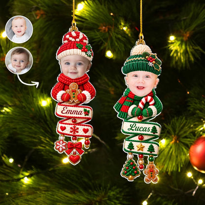 Personalized Acrylic Ornament, Knit Style Child Christmas Tree Decor, Unique Gift for Kids