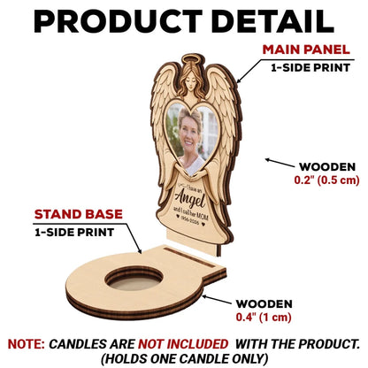 Personalized Wooden Candle Holder with Angel Holding a Heart Portrait, Unique Memorial Gift for Family