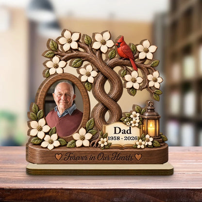 Personalized 2-Layer Wooden Plaque, Forever in Our Hearts Mom Memorial, Creative Sympathy Gift with Warm Rustic Art