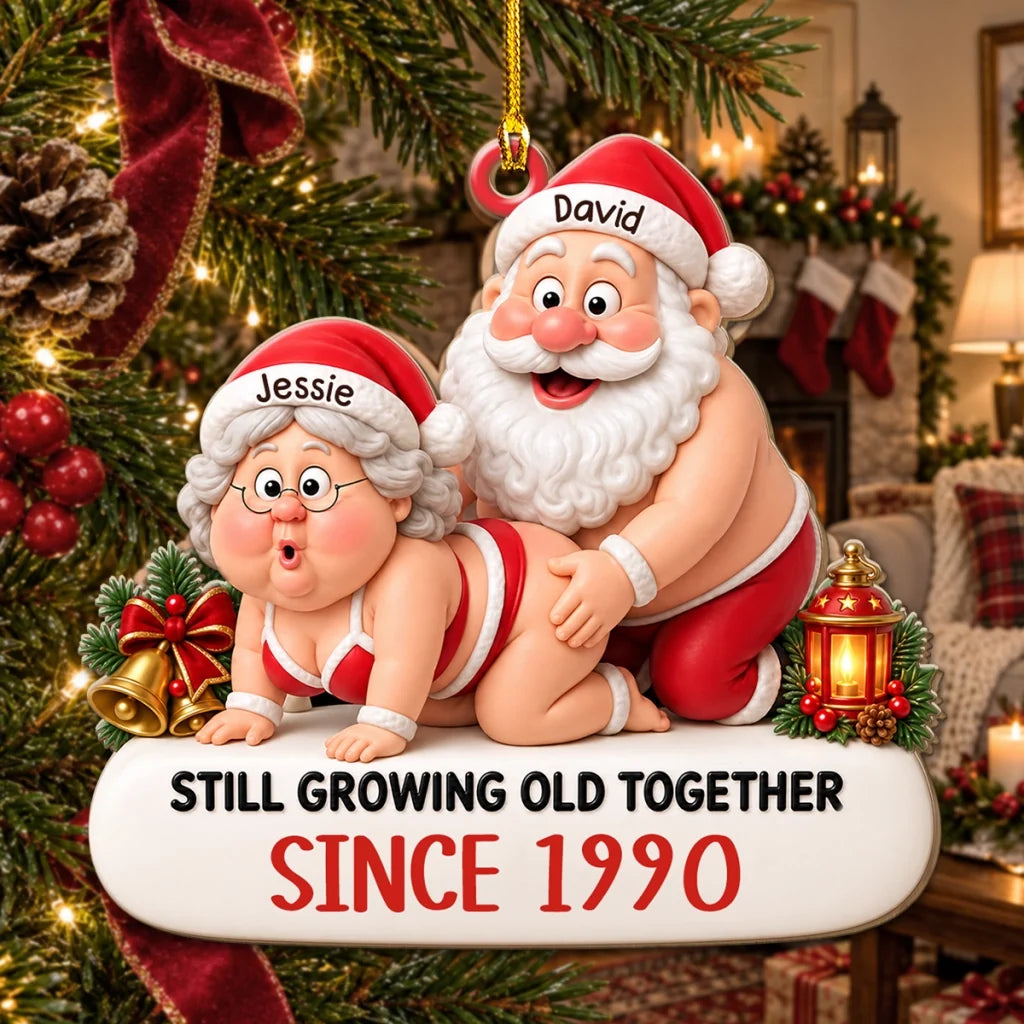 Personalized Acrylic Ornament, Playful Santa Couple Design, Unique Christmas and Anniversary Gift