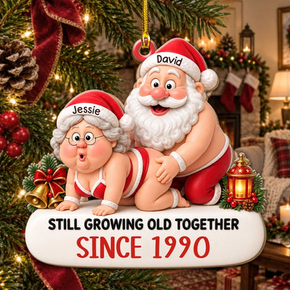 Personalized Acrylic Ornament, Playful Santa Couple Design, Unique Christmas and Anniversary Gift
