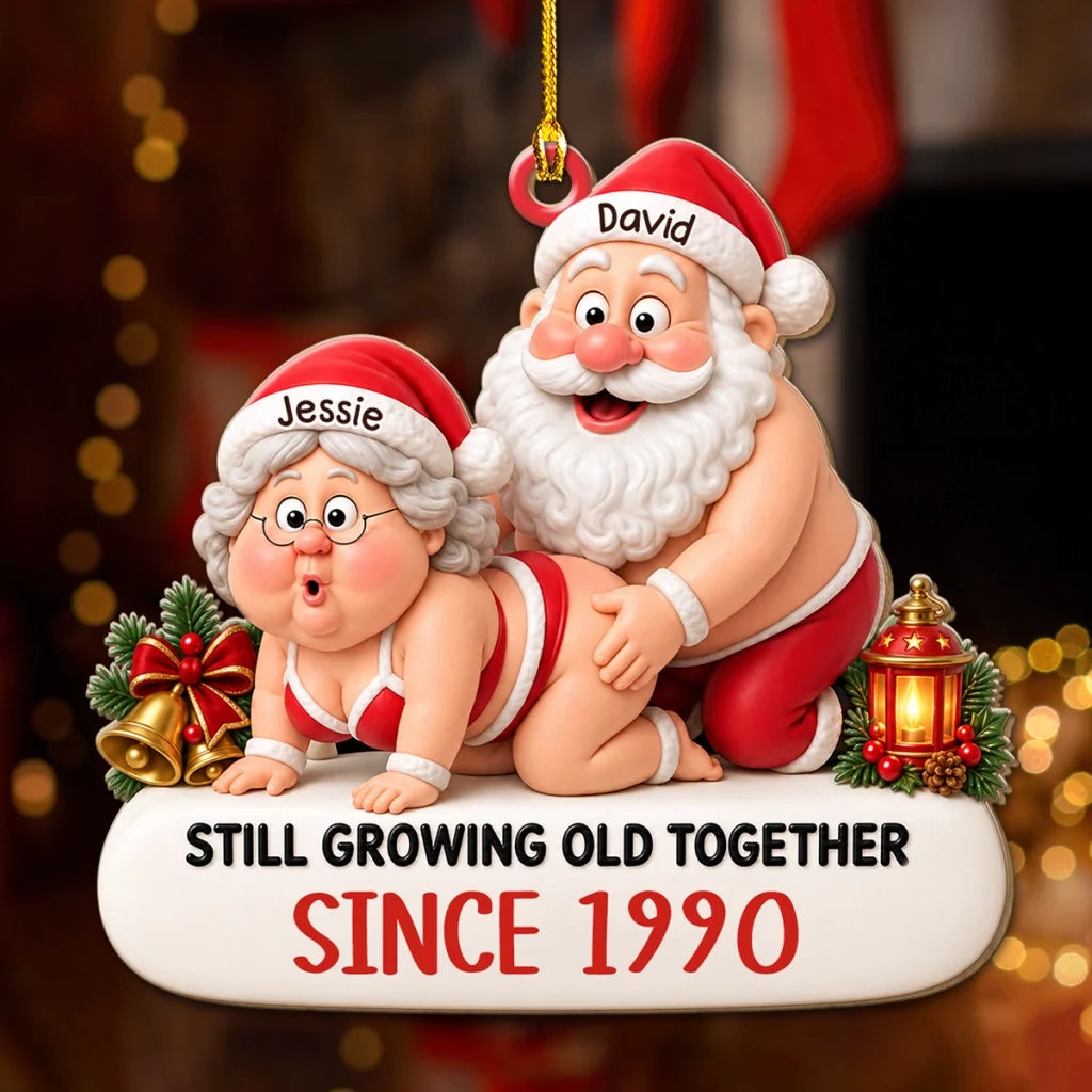 Personalized Acrylic Ornament, Playful Santa Couple Design, Unique Christmas and Anniversary Gift